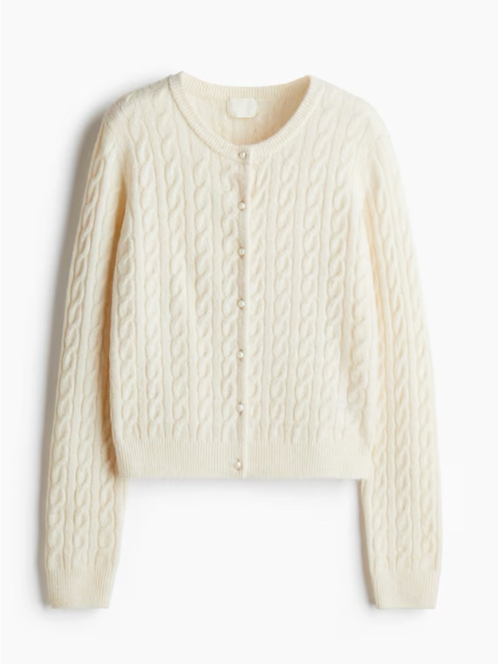 H&M Cream Cable-Knit Pearl-Button Cardigan